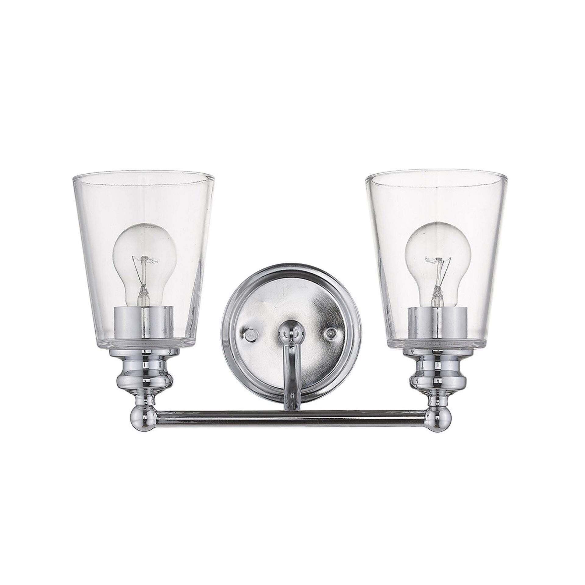Two-Light Modern Silver Wall Sconce with Glass Shades 1 Two-Light Modern Silver Wall Sconce with Glass Shades