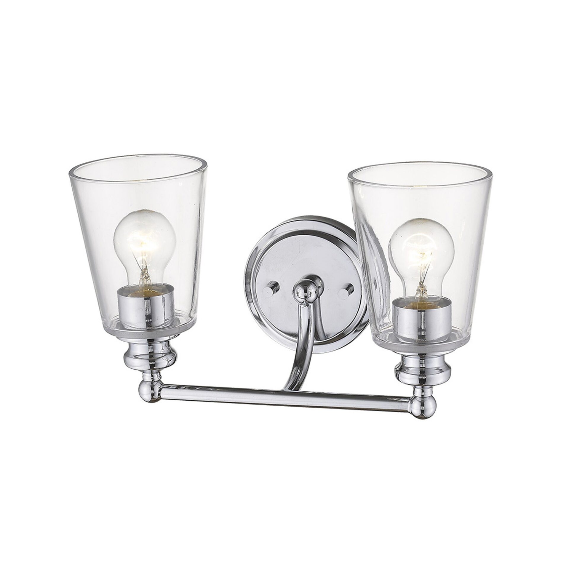 Two-Light Modern Silver Wall Sconce with Glass Shades 3 Two-Light Modern Silver Wall Sconce with Glass Shades - Image 3