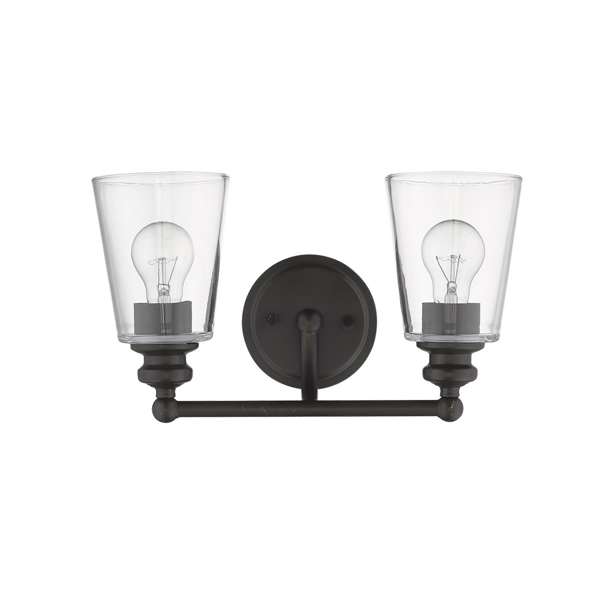Antique Bronze Two-Light Wall Sconce with Glass Shades 1 Antique Bronze Two-Light Wall Sconce with Glass Shades