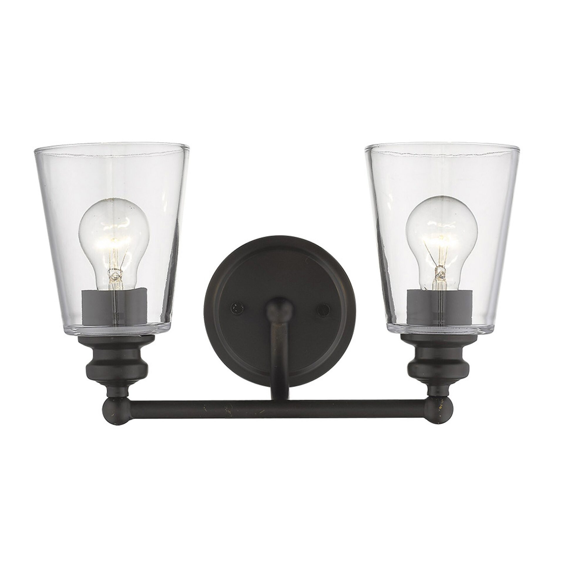 Antique Bronze Two-Light Wall Sconce with Glass Shades 4 Antique Bronze Two-Light Wall Sconce with Glass Shades - Image 4