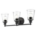 Matte Black Three-Light Wall Sconce with Clear Glass Shades 7 Matte Black Three-Light Wall Sconce with Clear Glass Shades