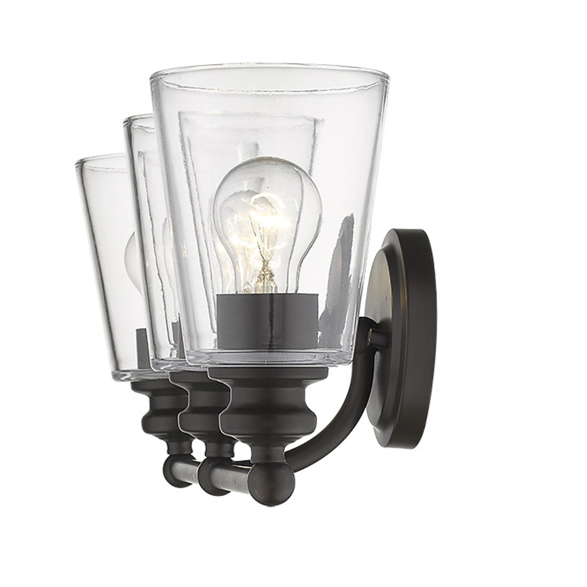 Antique Bronze Three-Light Glass Wall Sconce 1 Antique Bronze Three-Light Glass Wall Sconce