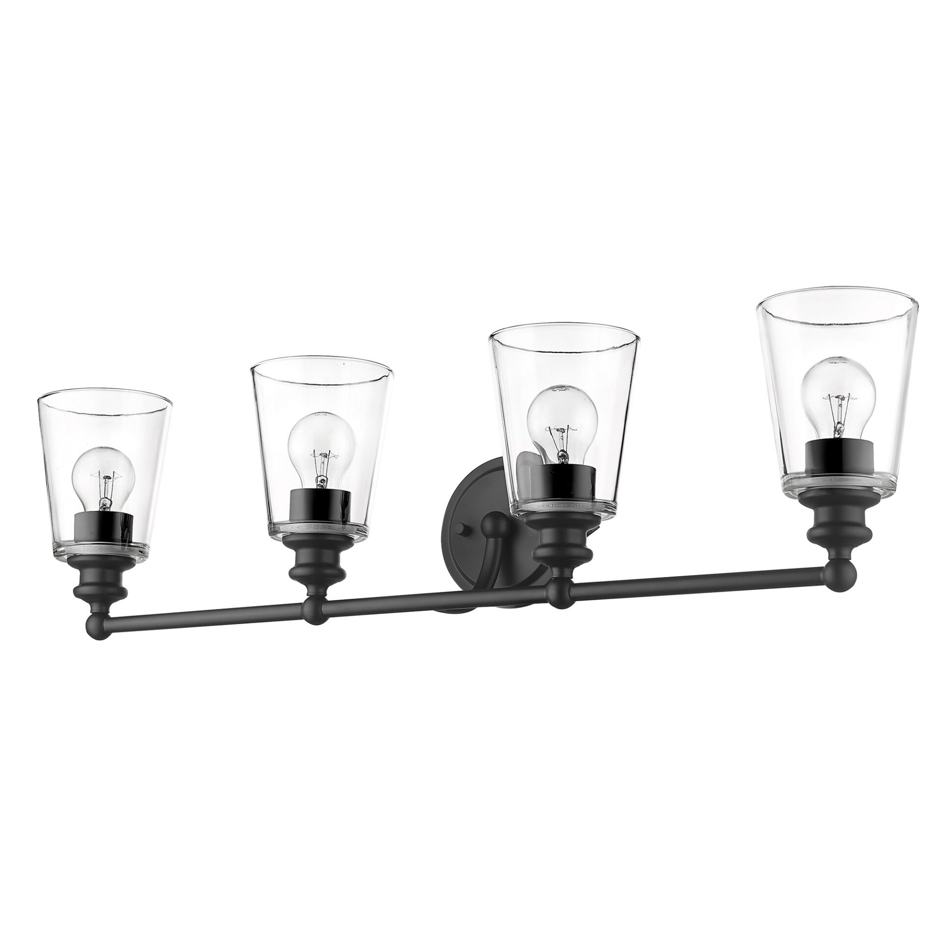 Ceil Matte Black 4-Light Vanity with Clear Glass Shades 2 Ceil Matte Black 4-Light Vanity with Clear Glass Shades - Image 2