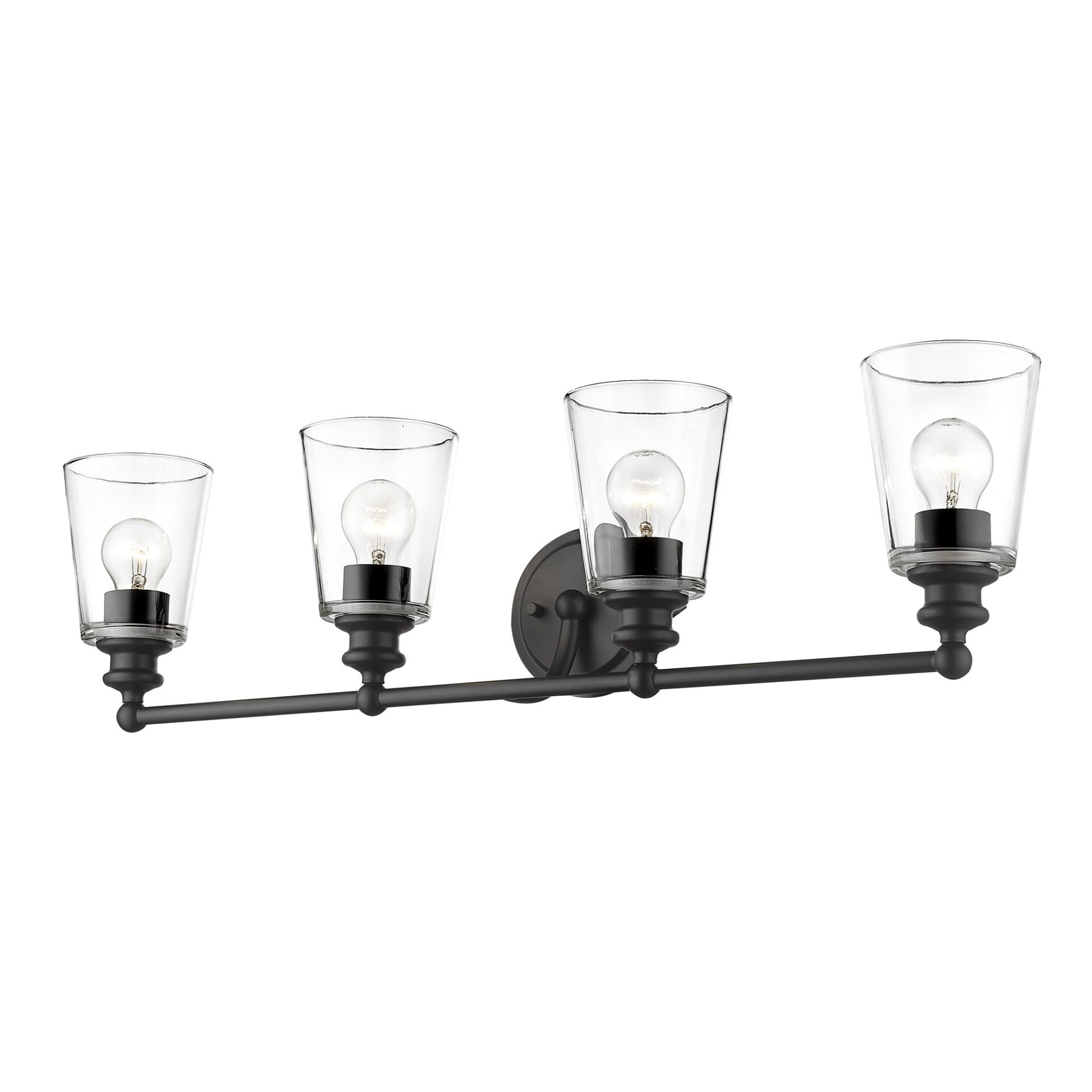 Ceil Matte Black 4-Light Vanity with Clear Glass Shades 3 Ceil Matte Black 4-Light Vanity with Clear Glass Shades - Image 3