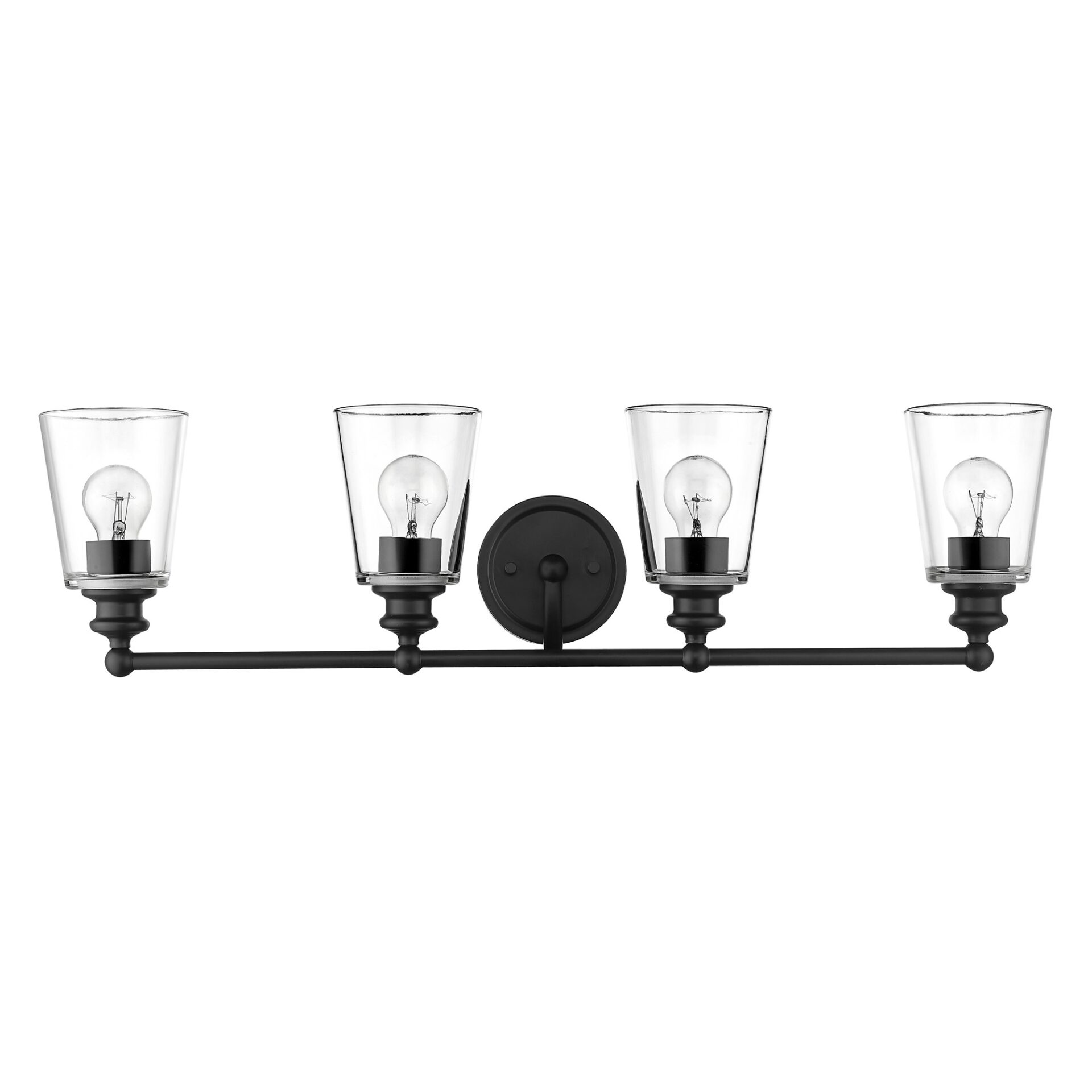 Ceil Matte Black 4-Light Vanity with Clear Glass Shades 4 Ceil Matte Black 4-Light Vanity with Clear Glass Shades - Image 4