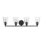 4-Light Oil-Rubbed Bronze Vanity with Clear Cone Glass Shades 9 4-Light Oil-Rubbed Bronze Vanity with Clear Cone Glass Shades