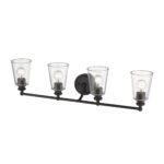 4-Light Oil-Rubbed Bronze Vanity with Clear Cone Glass Shades 8 4-Light Oil-Rubbed Bronze Vanity with Clear Cone Glass Shades