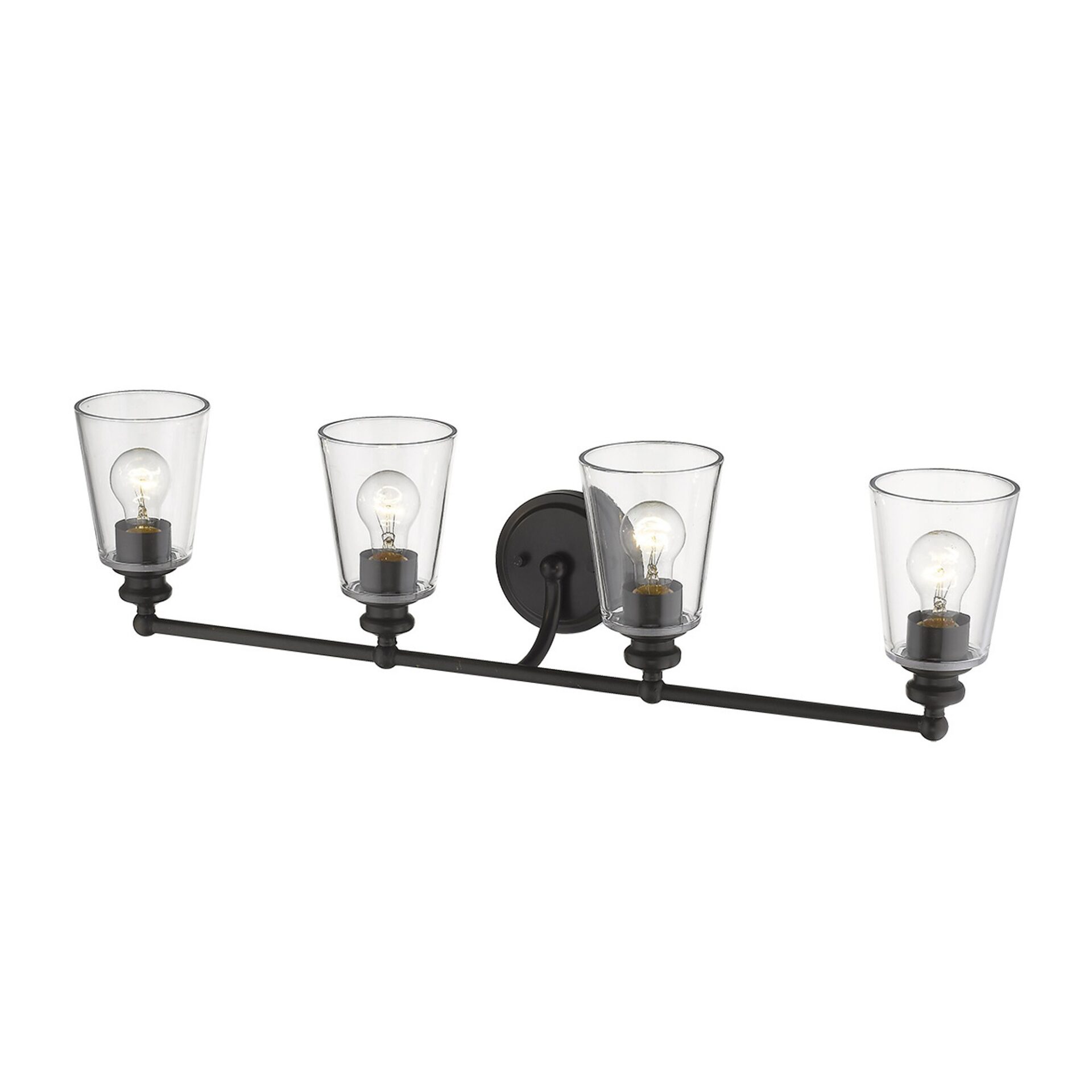 4-Light Oil-Rubbed Bronze Vanity with Clear Cone Glass Shades 2 4-Light Oil-Rubbed Bronze Vanity with Clear Cone Glass Shades - Image 2