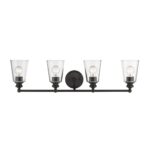 4-Light Oil-Rubbed Bronze Vanity with Clear Cone Glass Shades 10 4-Light Oil-Rubbed Bronze Vanity with Clear Cone Glass Shades
