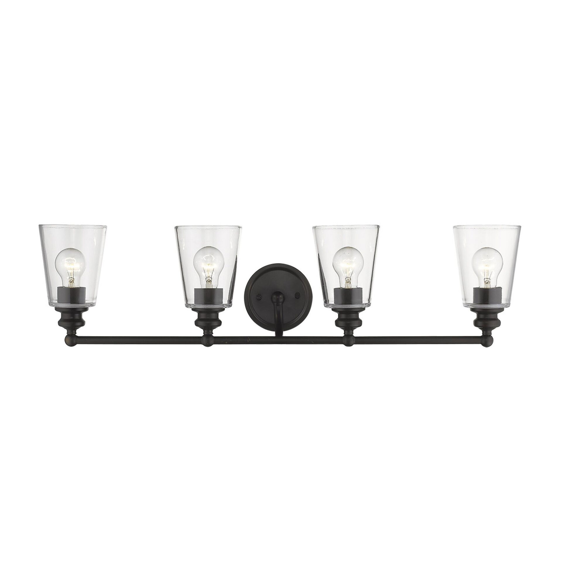 4-Light Oil-Rubbed Bronze Vanity with Clear Cone Glass Shades 4 4-Light Oil-Rubbed Bronze Vanity with Clear Cone Glass Shades - Image 4