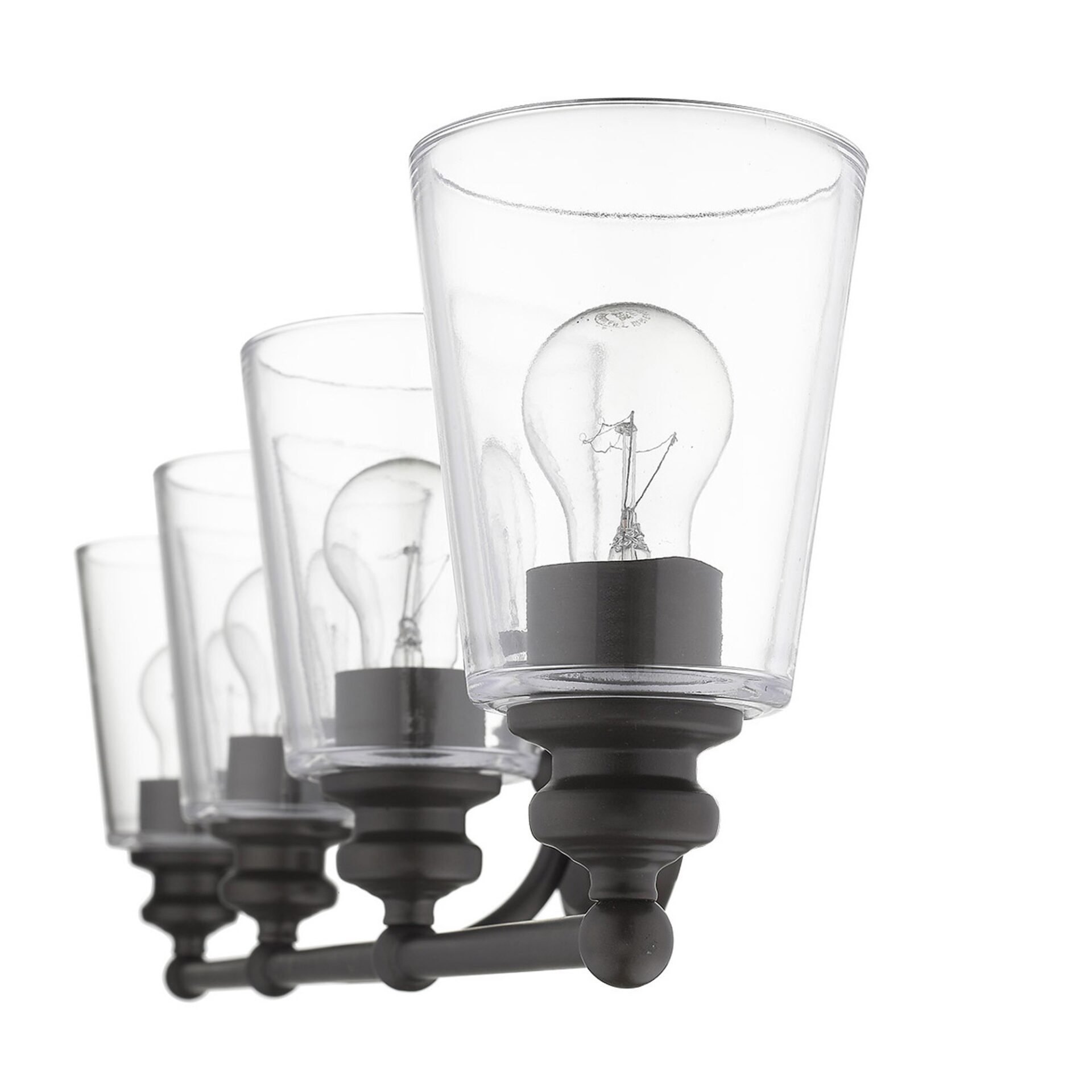 4-Light Oil-Rubbed Bronze Vanity with Clear Cone Glass Shades 5 4-Light Oil-Rubbed Bronze Vanity with Clear Cone Glass Shades - Image 5