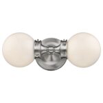Two-Light Silver Wall Sconce with Frosted Glass Shades