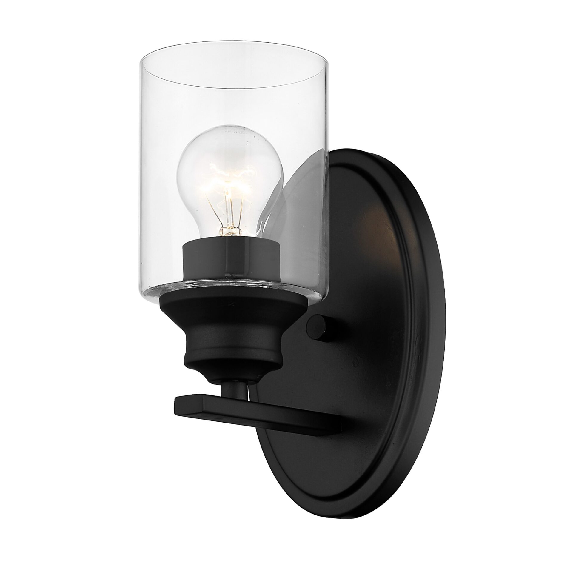 Matte Black Wall Sconce with Clear Cylindrical Glass Shade 1 Matte Black Wall Sconce with Clear Cylindrical Glass Shade