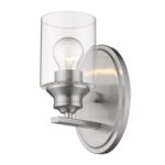 Silver Wall Sconce with Clear Glass Shade, Satin Finish 7 Silver Wall Sconce with Clear Glass Shade, Satin Finish