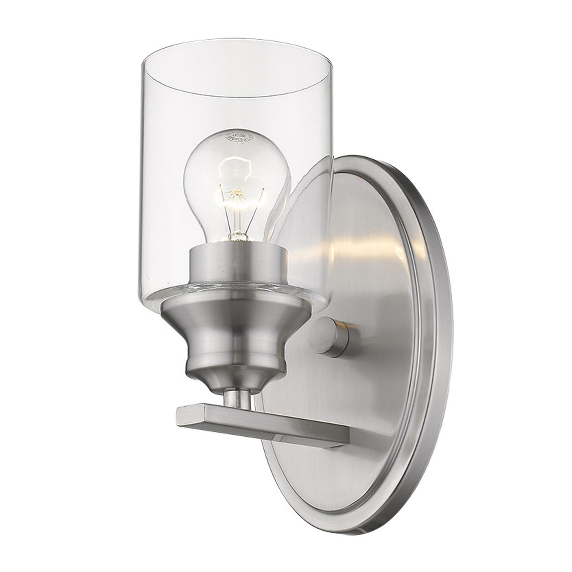 Silver Wall Sconce with Clear Glass Shade, Satin Finish 2 Silver Wall Sconce with Clear Glass Shade, Satin Finish - Image 2