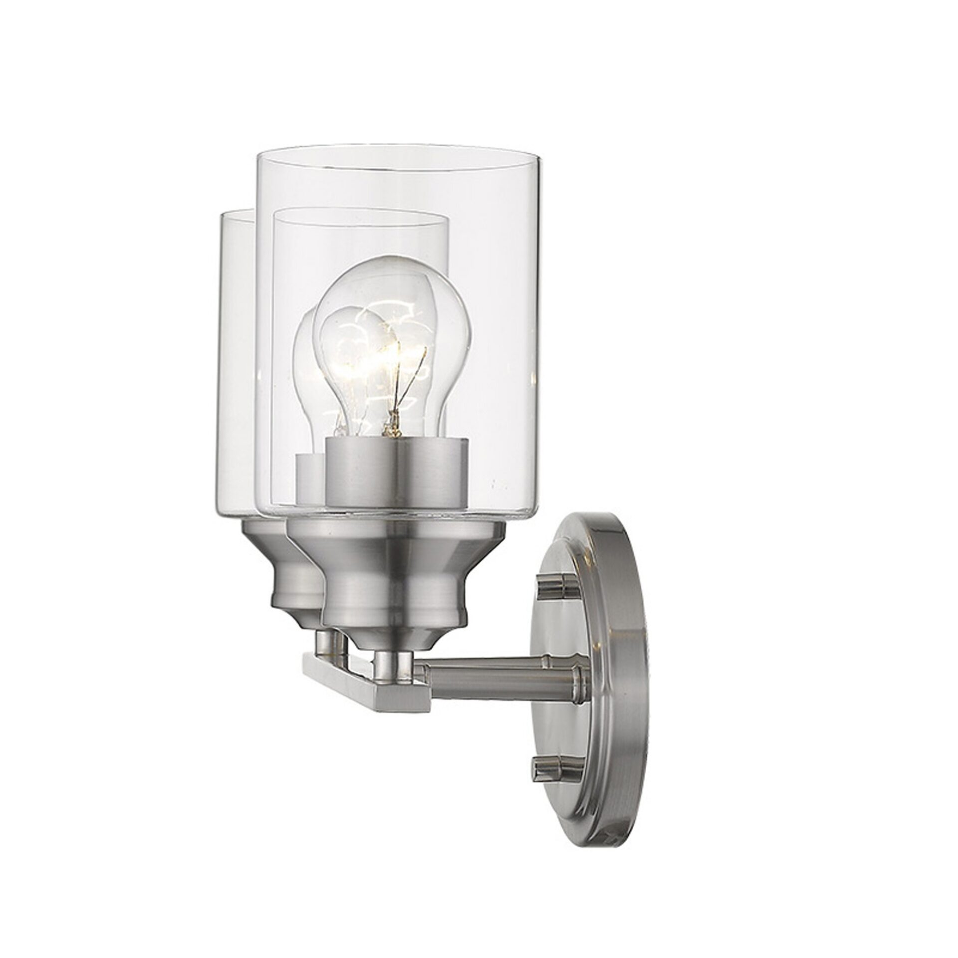 Two Light Silver Wall Sconce with Clear Glass 1 Two Light Silver Wall Sconce with Clear Glass