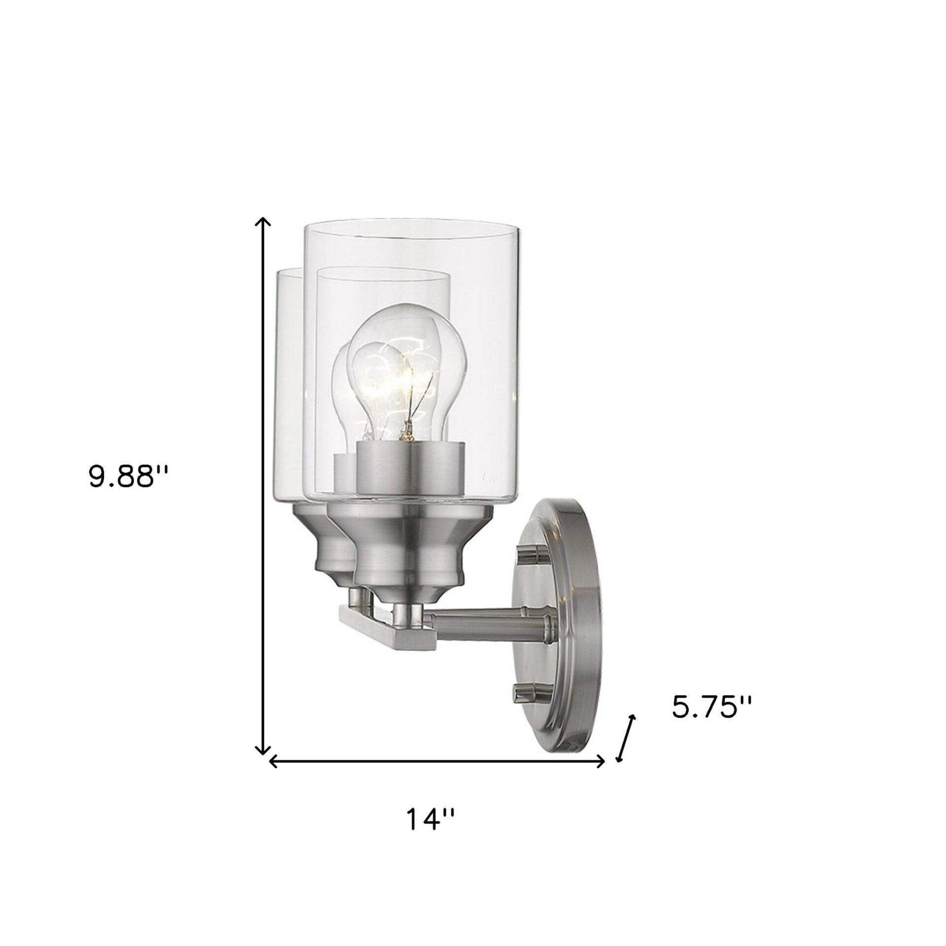 Two Light Silver Wall Sconce with Clear Glass 5 Two Light Silver Wall Sconce with Clear Glass - Image 5