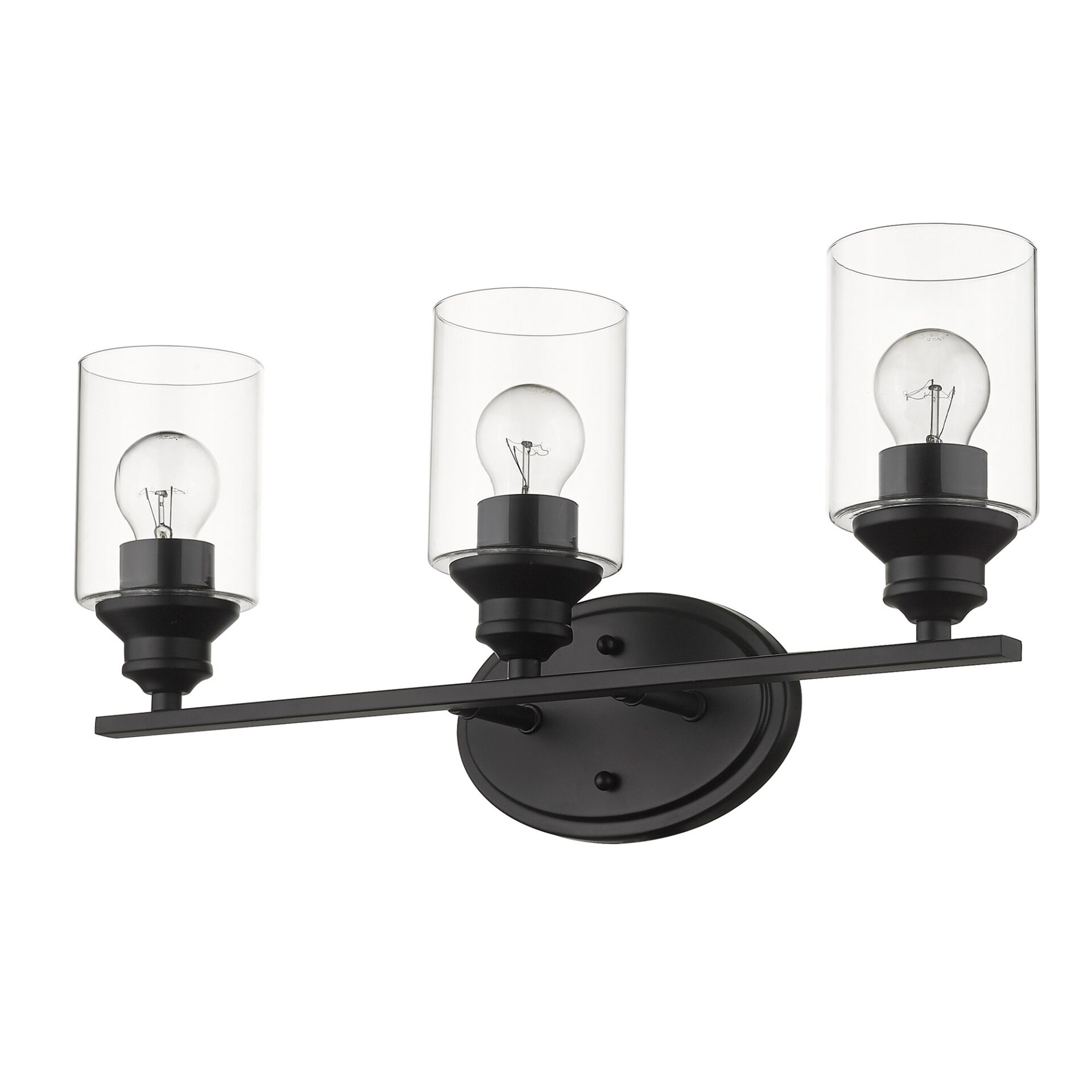 Matte Black Three-Light Wall Light with Clear Glass Shades 1 Matte Black Three-Light Wall Light with Clear Glass Shades