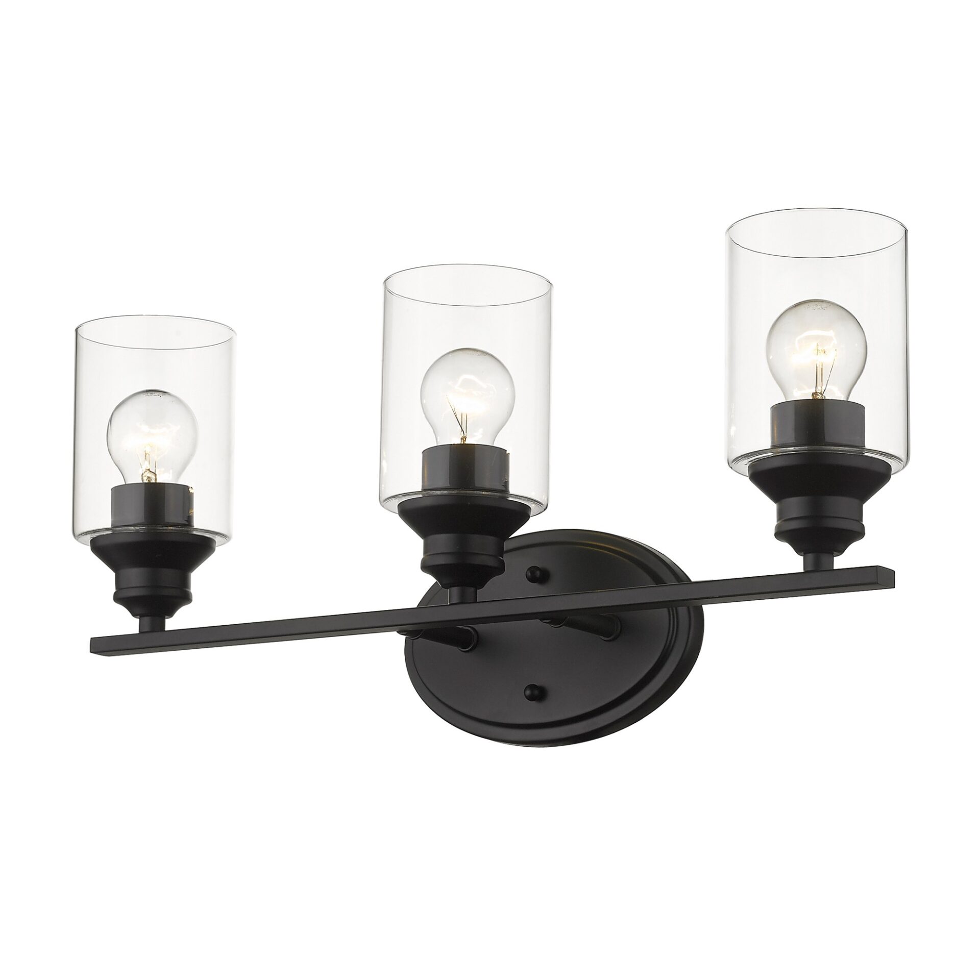 Matte Black Three-Light Wall Light with Clear Glass Shades 2 Matte Black Three-Light Wall Light with Clear Glass Shades - Image 2