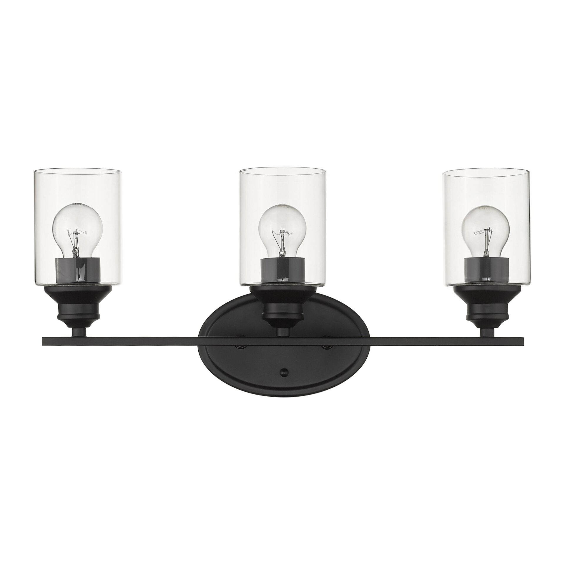 Matte Black Three-Light Wall Light with Clear Glass Shades 3 Matte Black Three-Light Wall Light with Clear Glass Shades - Image 3