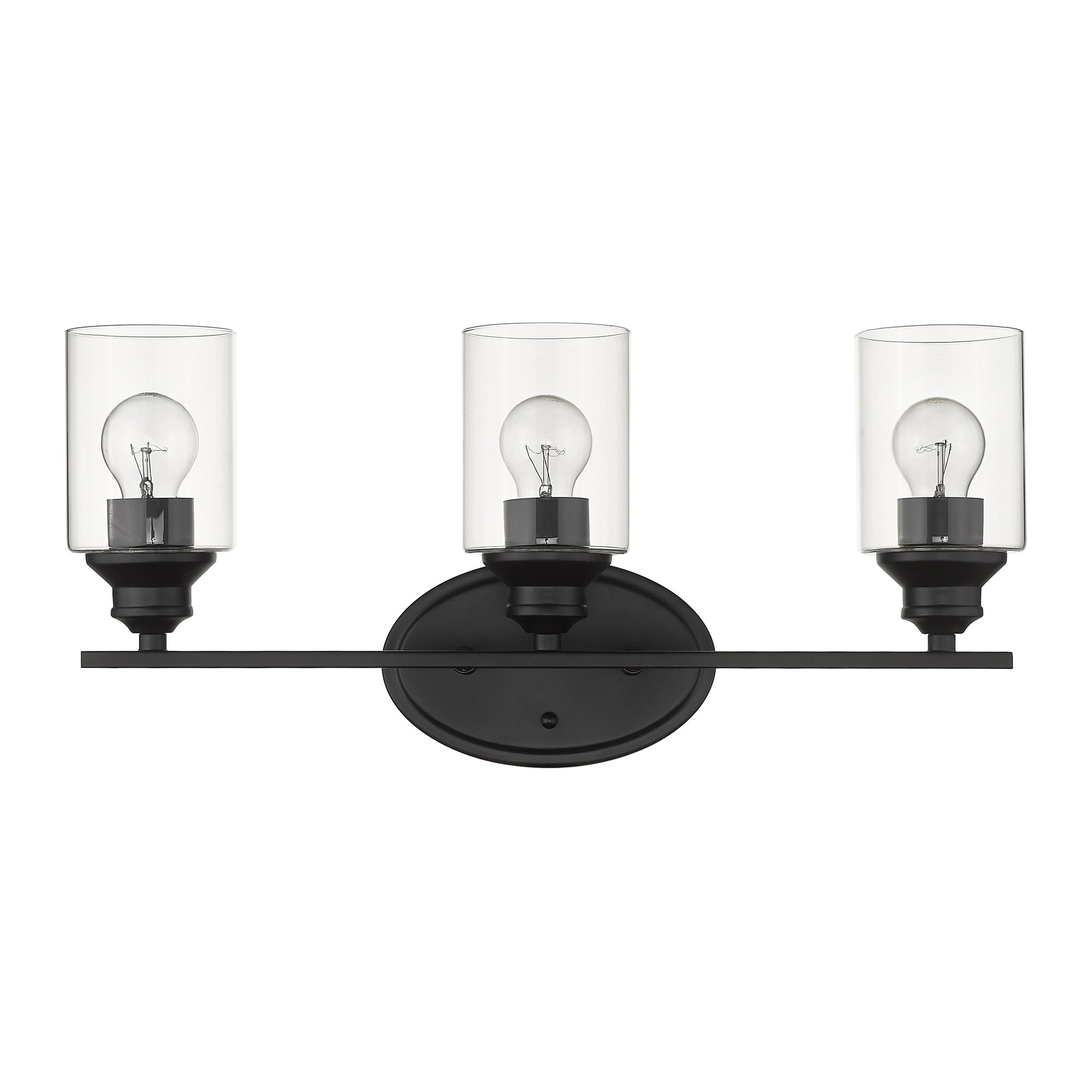 Matte Black Three-Light Wall Light with Clear Glass Shades 7 Matte Black Three-Light Wall Light with Clear Glass Shades