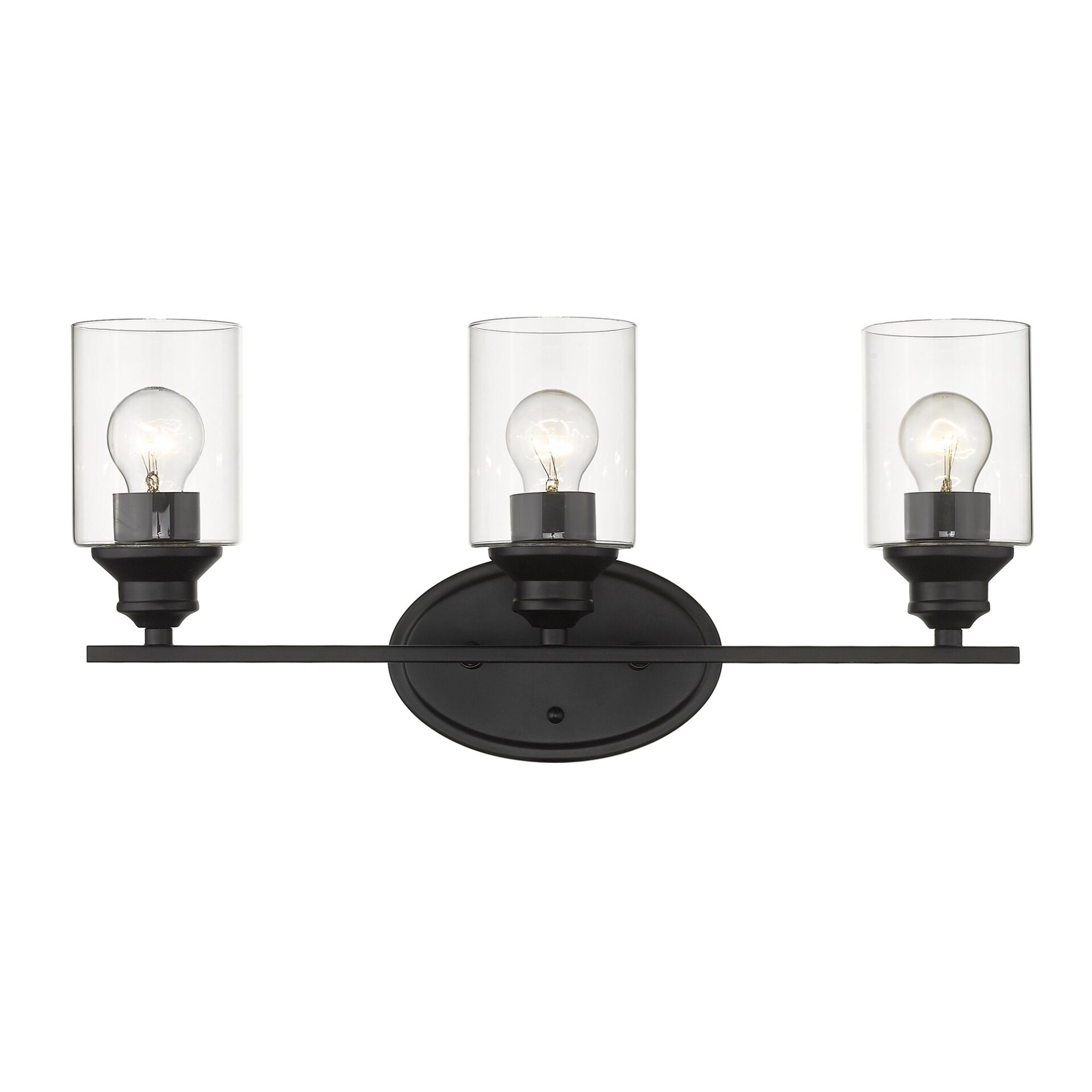 Matte Black Three-Light Wall Light with Clear Glass Shades 4 Matte Black Three-Light Wall Light with Clear Glass Shades - Image 4
