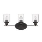 Bronze Wall Light with Clear Glass Shades, Three-Light