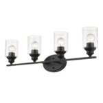 Matte Black Four-Light Wall Light with Clear Glass Shades