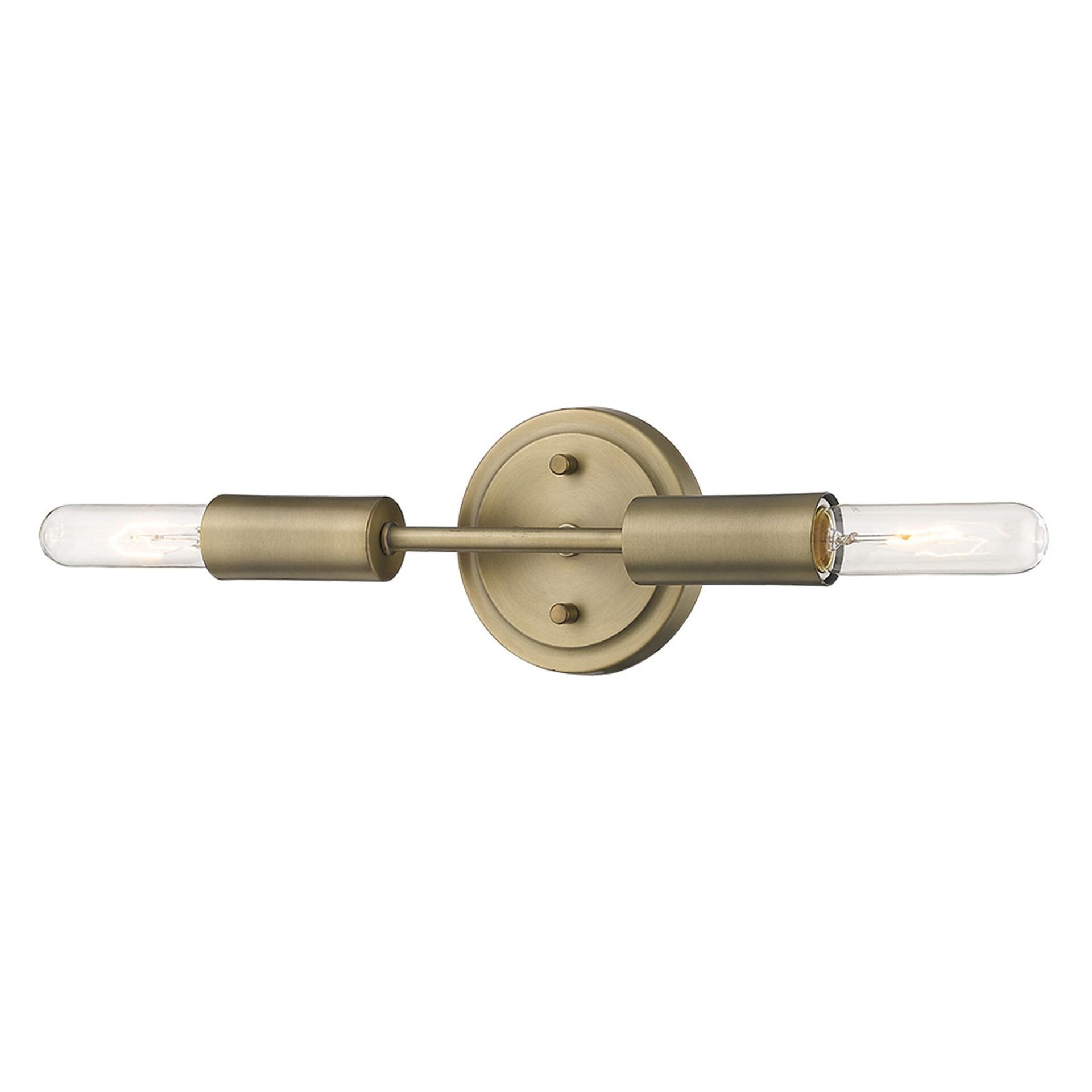 Two-Light Dull Gold Modern Wall Sconce with Exposed Bulbs 1 Two-Light Dull Gold Modern Wall Sconce with Exposed Bulbs