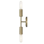 Two-Light Dull Gold Modern Wall Sconce with Exposed Bulbs 9 Two-Light Dull Gold Modern Wall Sconce with Exposed Bulbs