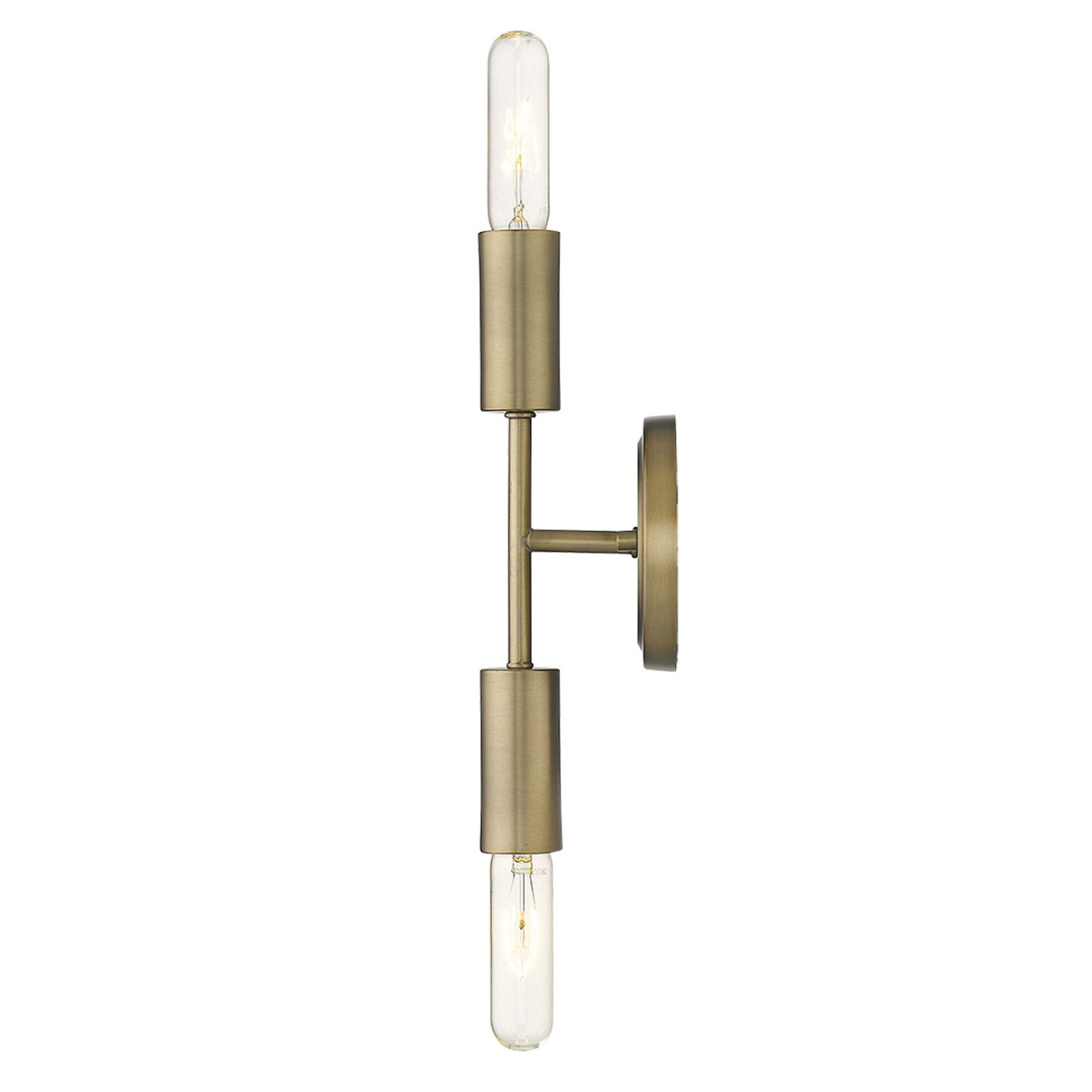 Two-Light Dull Gold Modern Wall Sconce with Exposed Bulbs 4 Two-Light Dull Gold Modern Wall Sconce with Exposed Bulbs - Image 4