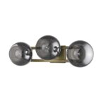 Mid Century Modern Aged Brass 3-Light Sconce With Smoke Glass 12 Mid Century Modern Aged Brass 3-Light Sconce With Smoke Glass