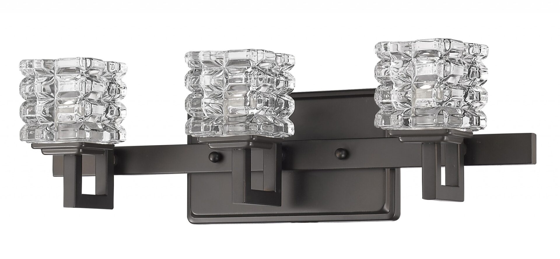 Oil-Rubbed Bronze 3-Light Vanity Light With Crystal Shades 1 Oil-Rubbed Bronze 3-Light Vanity Light With Crystal Shades