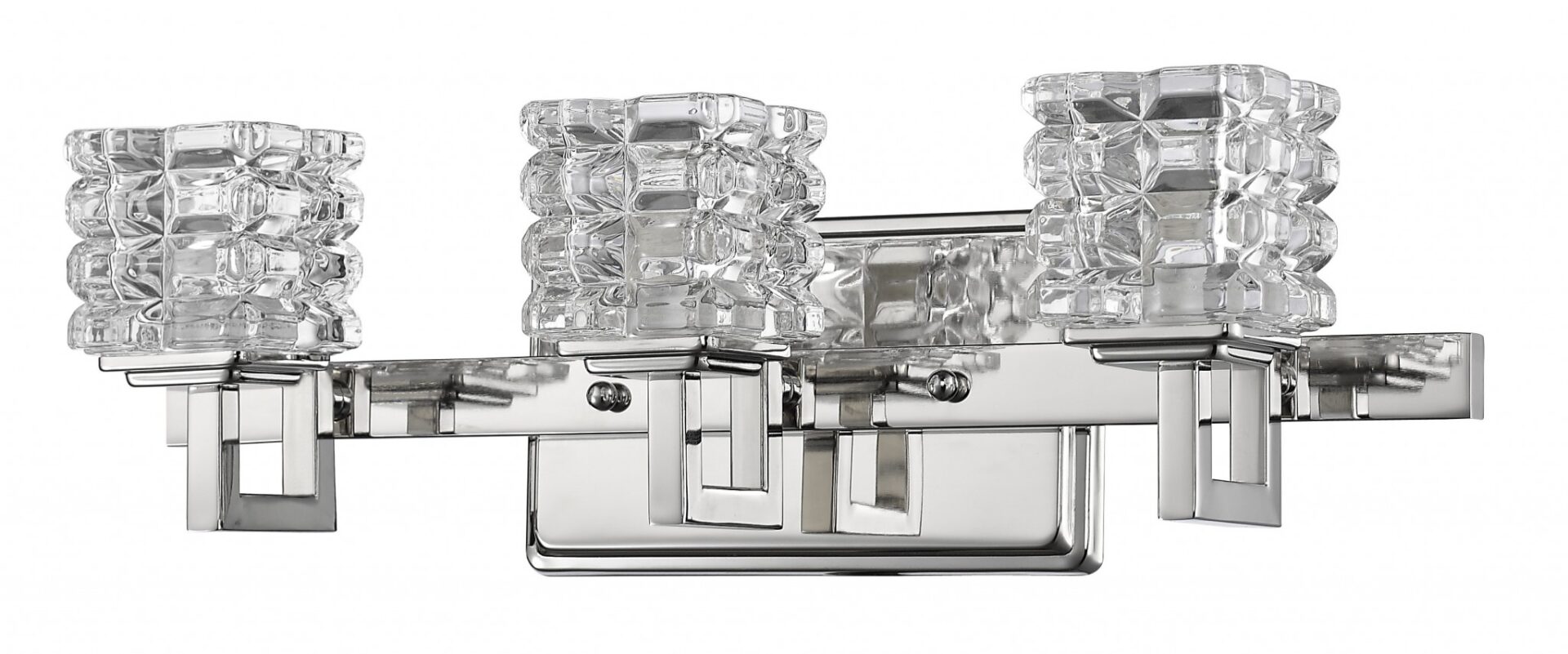 Modern Polished Nickel 3-Light Sconce With Crystal Cube Shades 1 Modern Polished Nickel 3-Light Sconce With Crystal Cube Shades