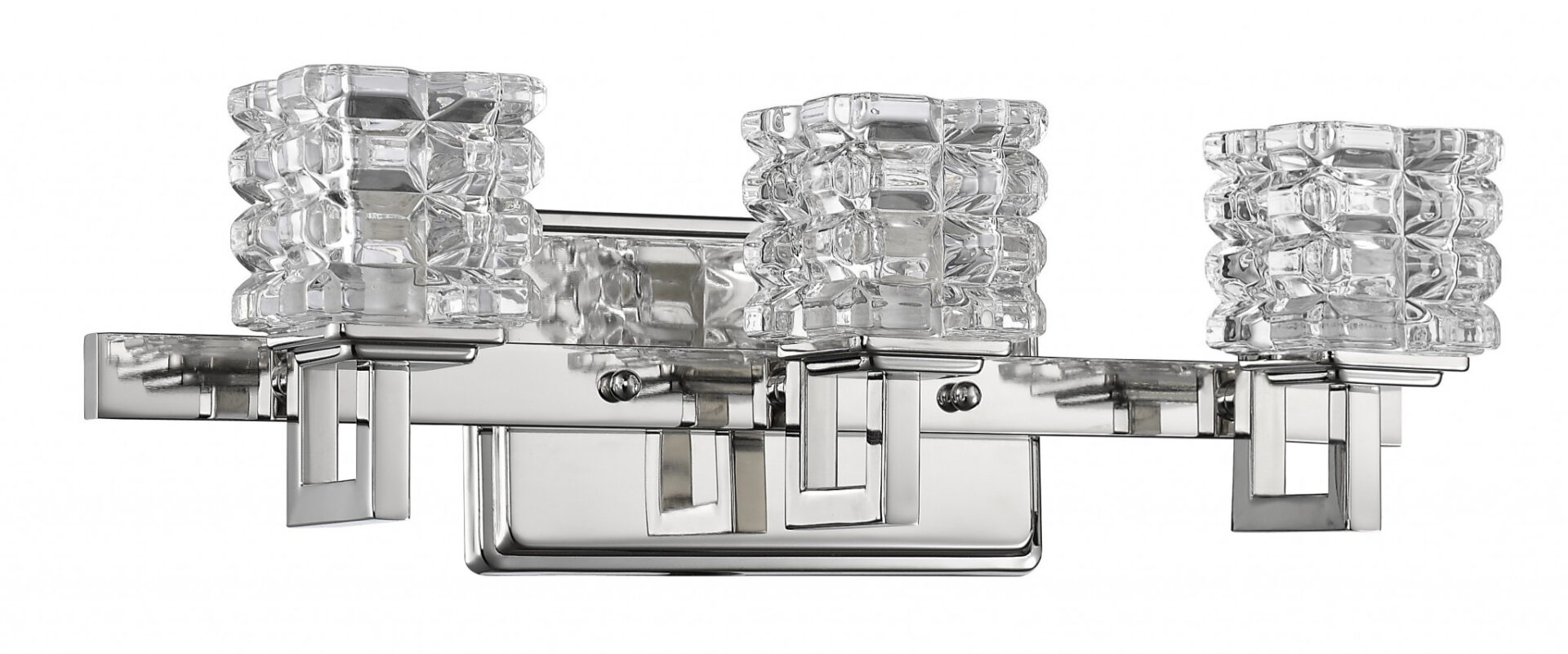 Modern Polished Nickel 3-Light Sconce With Crystal Cube Shades 2 Modern Polished Nickel 3-Light Sconce With Crystal Cube Shades - Image 2