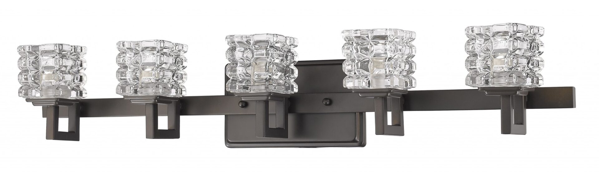 Oil-Rubbed Bronze 5-Light Vanity Light With Crystal Shades 1 Oil-Rubbed Bronze 5-Light Vanity Light With Crystal Shades