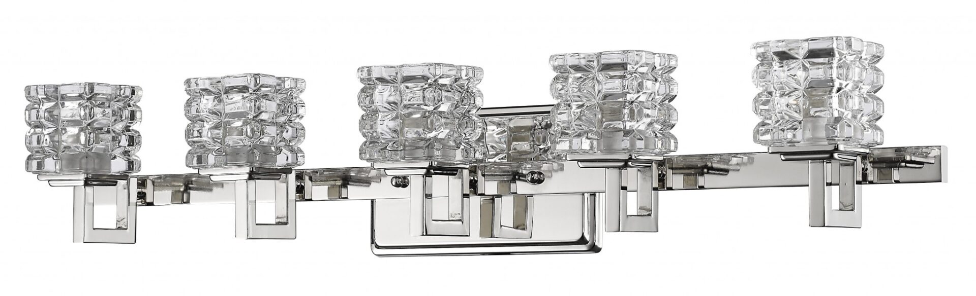 Polished Nickel 5-Light Vanity Light With Crystal Cube Shades 1 Polished Nickel 5-Light Vanity Light With Crystal Cube Shades