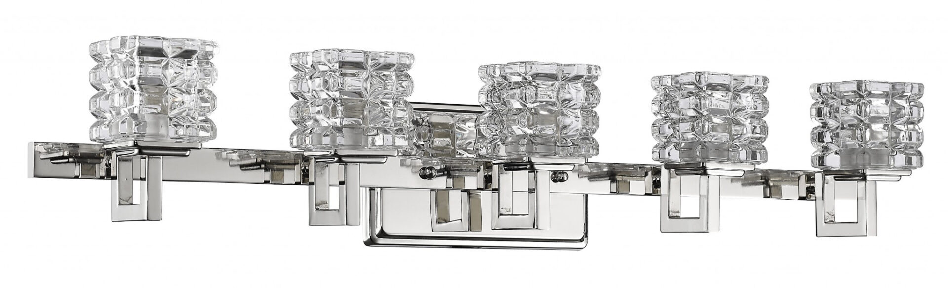 Polished Nickel 5-Light Vanity Light With Crystal Cube Shades 2 Polished Nickel 5-Light Vanity Light With Crystal Cube Shades - Image 2