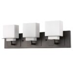 Oil Rubbed Bronze 3-Light Vanity Light With Etched Glass Shades 7 Oil Rubbed Bronze 3-Light Vanity Light With Etched Glass Shades