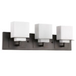 Oil Rubbed Bronze 3-Light Vanity Light With Etched Glass Shades 6 Oil Rubbed Bronze 3-Light Vanity Light With Etched Glass Shades