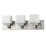 Satin Nickel 3-Light Vanity Light With Etched Glass Shades 6 Satin Nickel 3-Light Vanity Light With Etched Glass Shades