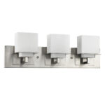 Satin Nickel 3-Light Vanity Light With Etched Glass Shades 7 Satin Nickel 3-Light Vanity Light With Etched Glass Shades
