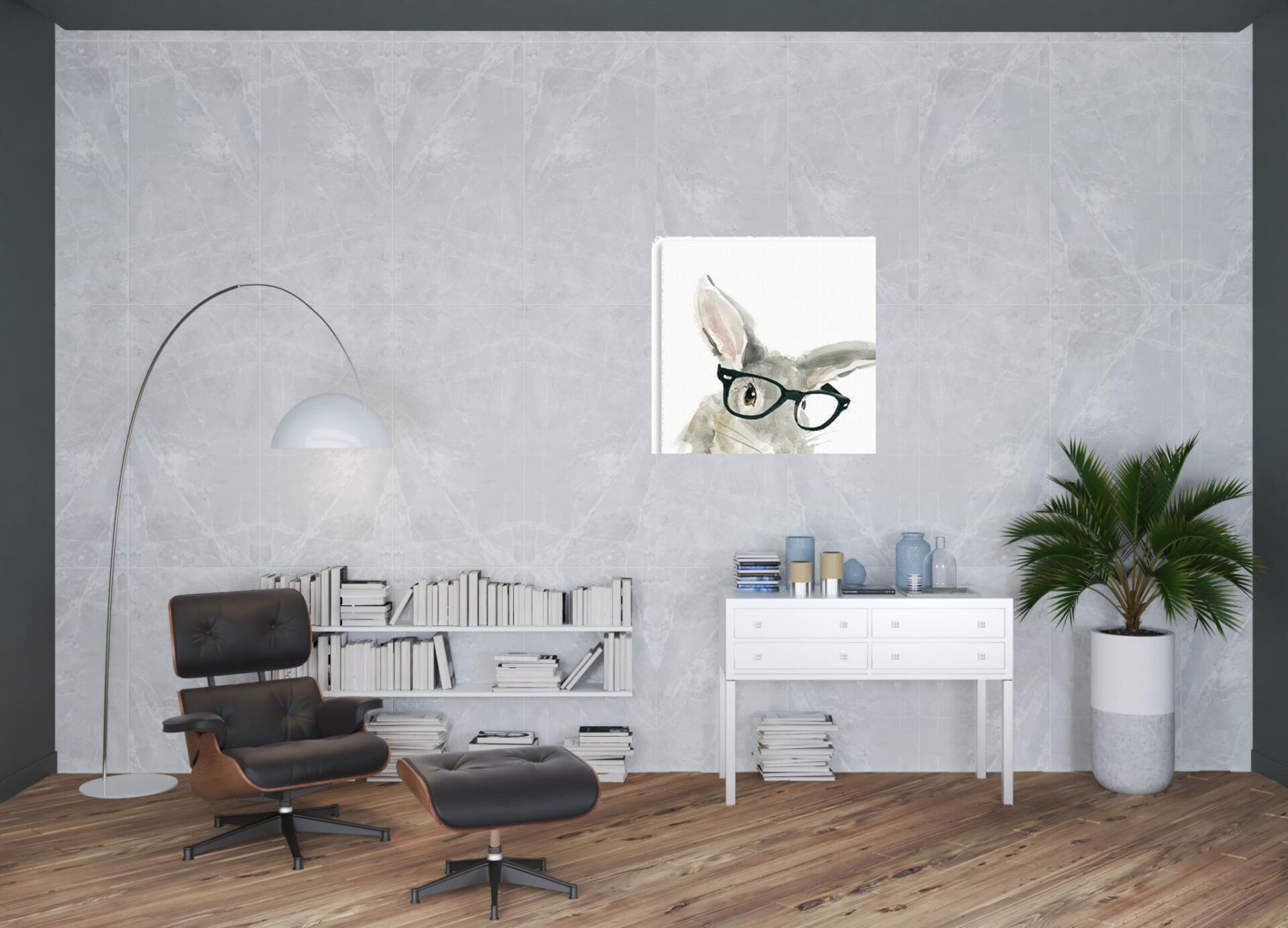 40" Watercolor Rabbit in Glasses Canvas Wall Art 3 40" Watercolor Rabbit in Glasses Canvas Wall Art - Image 3
