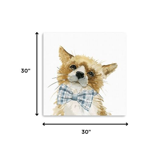 30" Watercolor Bow Tie Fox Canvas Wall Art 5 30" Watercolor Bow Tie Fox Canvas Wall Art - Image 5
