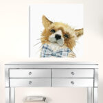 30" Watercolor Bow Tie Fox Canvas Wall Art