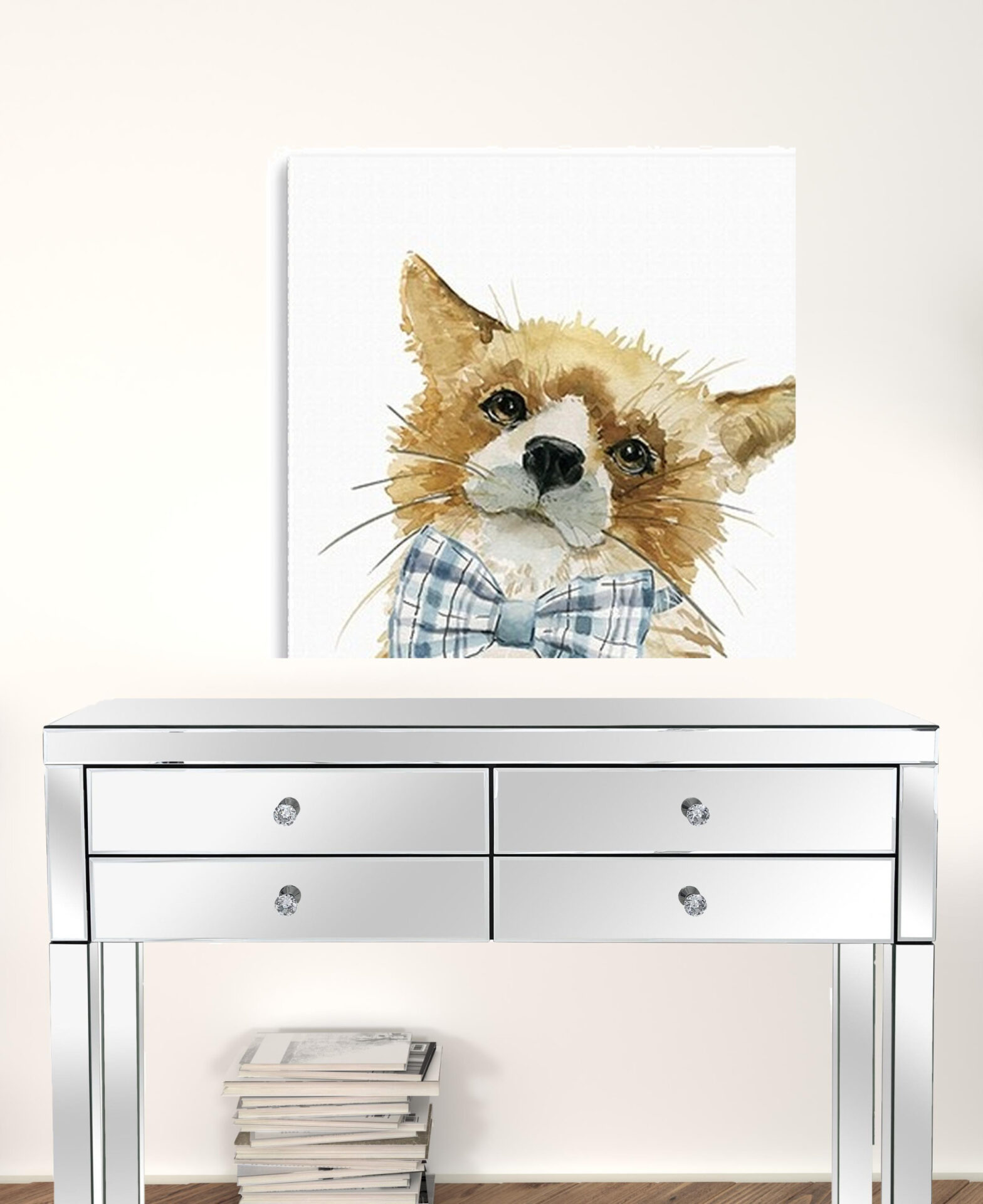 30" Watercolor Bow Tie Fox Canvas Wall Art 3 30" Watercolor Bow Tie Fox Canvas Wall Art - Image 3