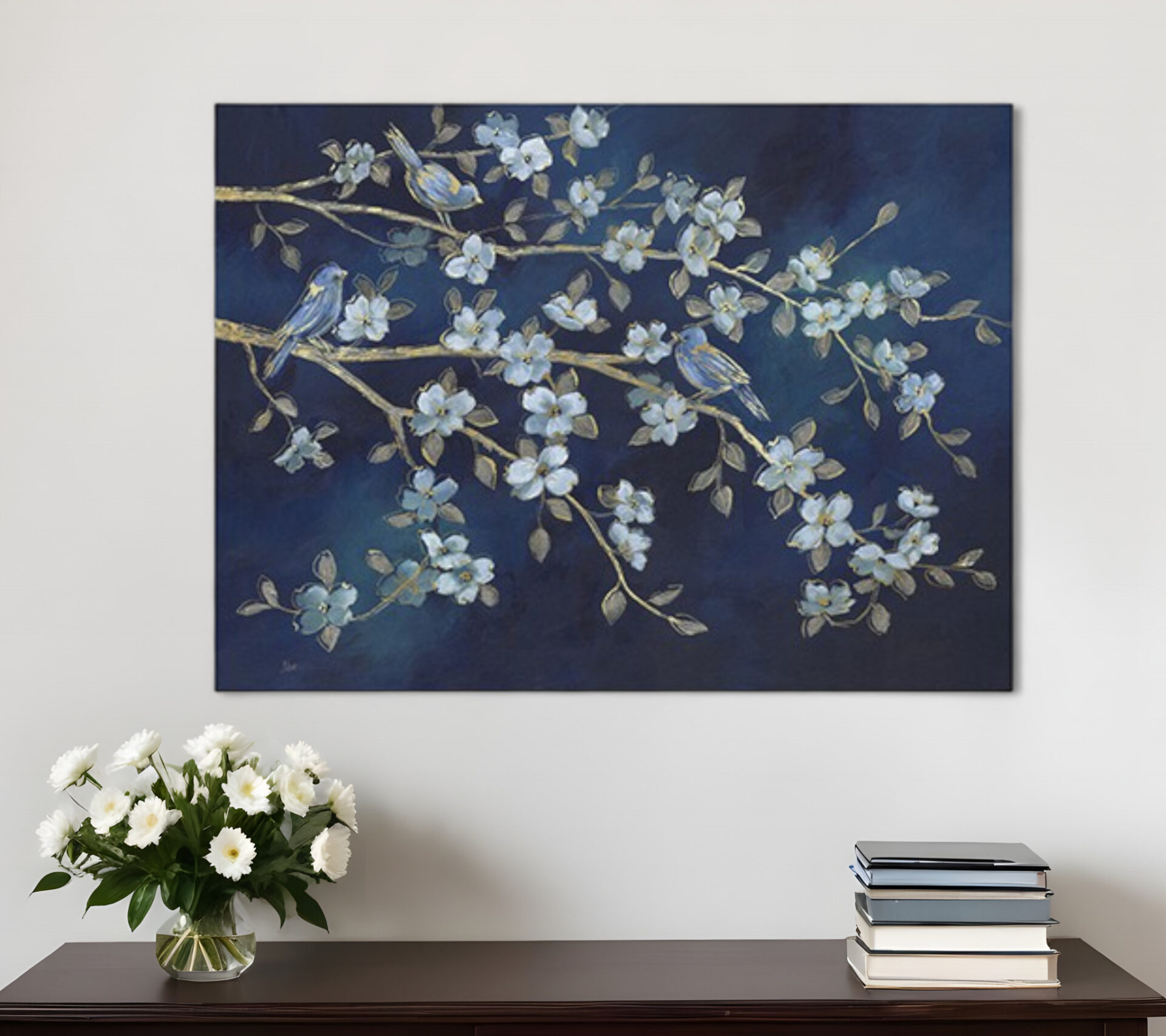 24" x 32" Navy Blue Midnight Bird Canvas Wall Art 1 24" x 32" Navy Blue Midnight Bird Canvas Wall Art