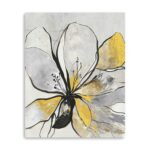 20" Modern Yellow and Black Flower Canvas Wall Art