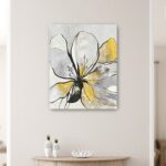 20" Modern Yellow and Black Flower Canvas Wall Art