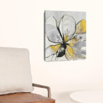 20" Modern Yellow and Black Flower Canvas Wall Art